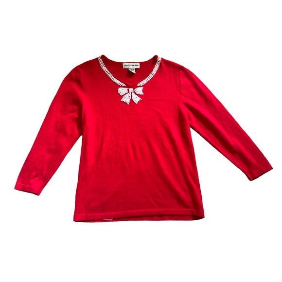 Vintage Cathy Daniels Beaded Bow Detail Lightweight Sweater, Red Size Small - Picture 4 of 7